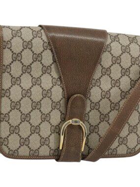 Authentic GUCCI GG Supreme Shoulder Bag PVC Beige Gold